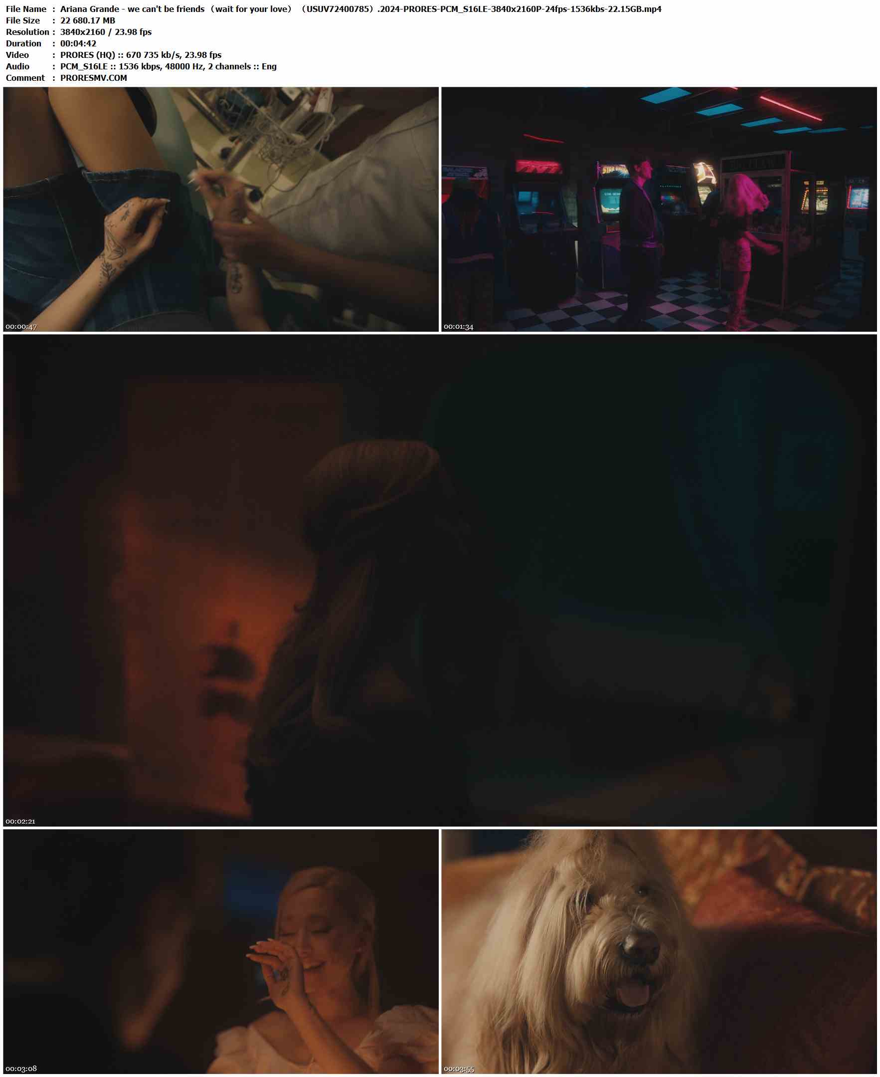 Ariana Grande - we can't be friends （wait for your love） （USUV72400785）.2024-PRORES-PCM_S16LE-3840x2160P-24fps-1536kbs-22.15GB官方MV_高清MV